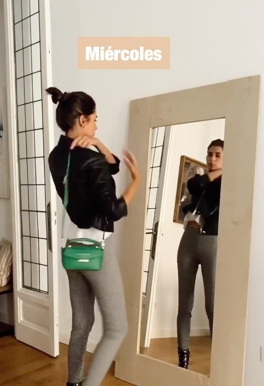 MERY TURIEL CON SU BOLSO DE PIEL SANDRA FRECKLED, MODELO VICENTA VERDE MADE IN SPAIN. BOLSO DEALTA CALIDAD HECHO EN UBRIQUE, CORTE INGLES 