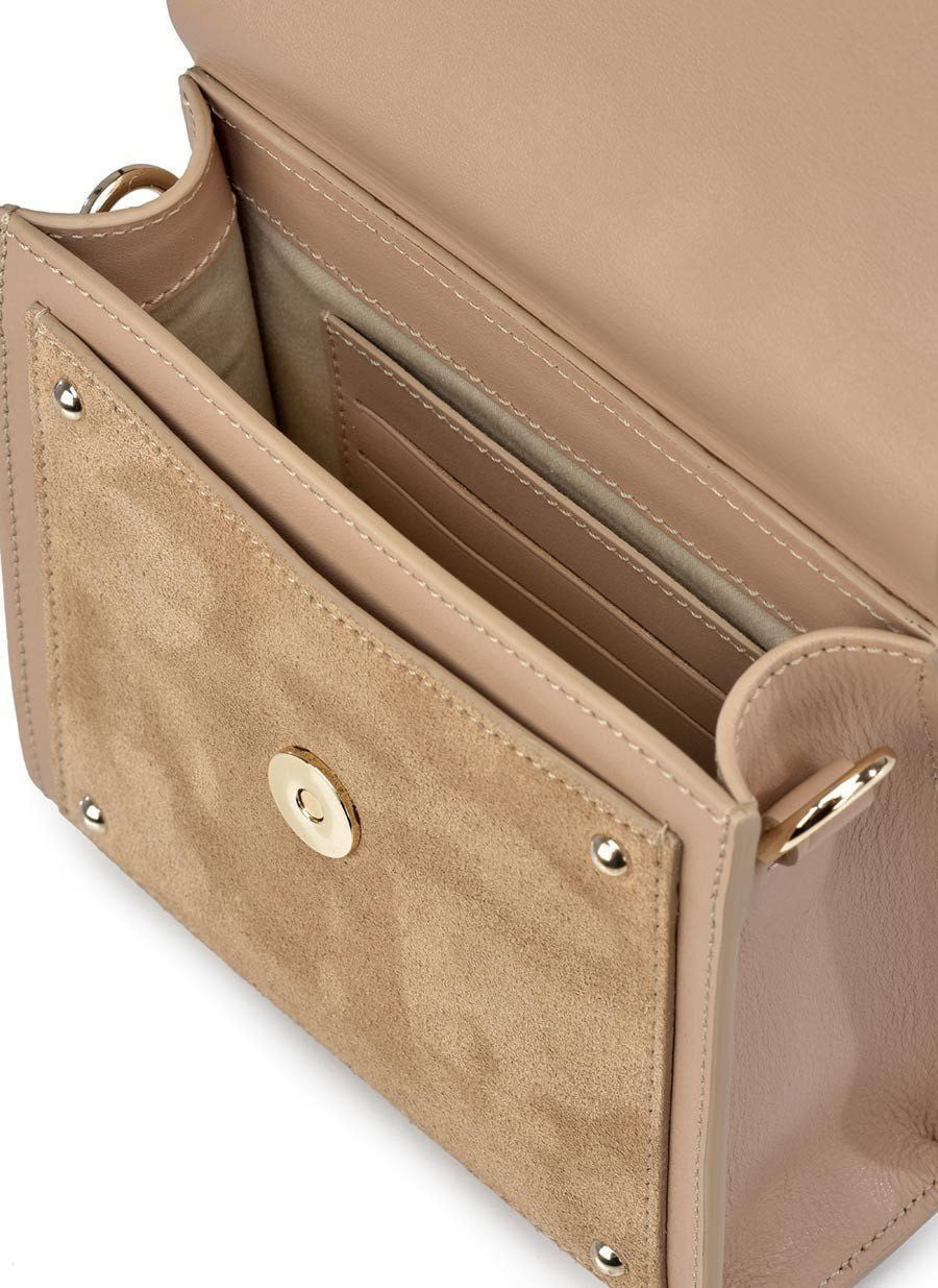 JULIETA Bolso de piel y suede en color beige con correa. Es un bolso estilo bandolera y de hombro - SANDRA FRECKLED bolsos de mujer