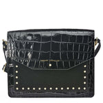 MARIELA GRABADO Bolso de piel de cocodrilo y suede en color negro con correa decorado con tachuelas. Es un bolso estilo bandolera y de hombro - SANDRA FRECKLED bolsos de mujer