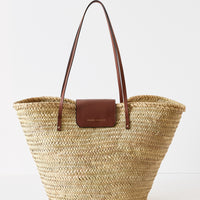 Bolso capazo de playa hecho en espana de rafia trenzada a mano y Piel bandolera MALLORCA para Mujeres a la Ultima Moda SANDRA FRECKLED SANDRA FRECKLED