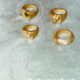 ANILLO de oro SELLO cuadrado con circonita verde bañado en oro de 24k de estilo vintage - SANDRA FRECKLED joyeria de mujer